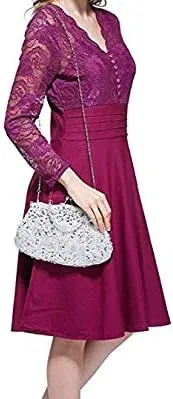 Beaded Sequin Design Flower Evening Purse Large Clutch Bag