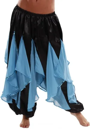 Belly Dance Satin Harem Pants with Chiffon Flakes - Turn and Twirl