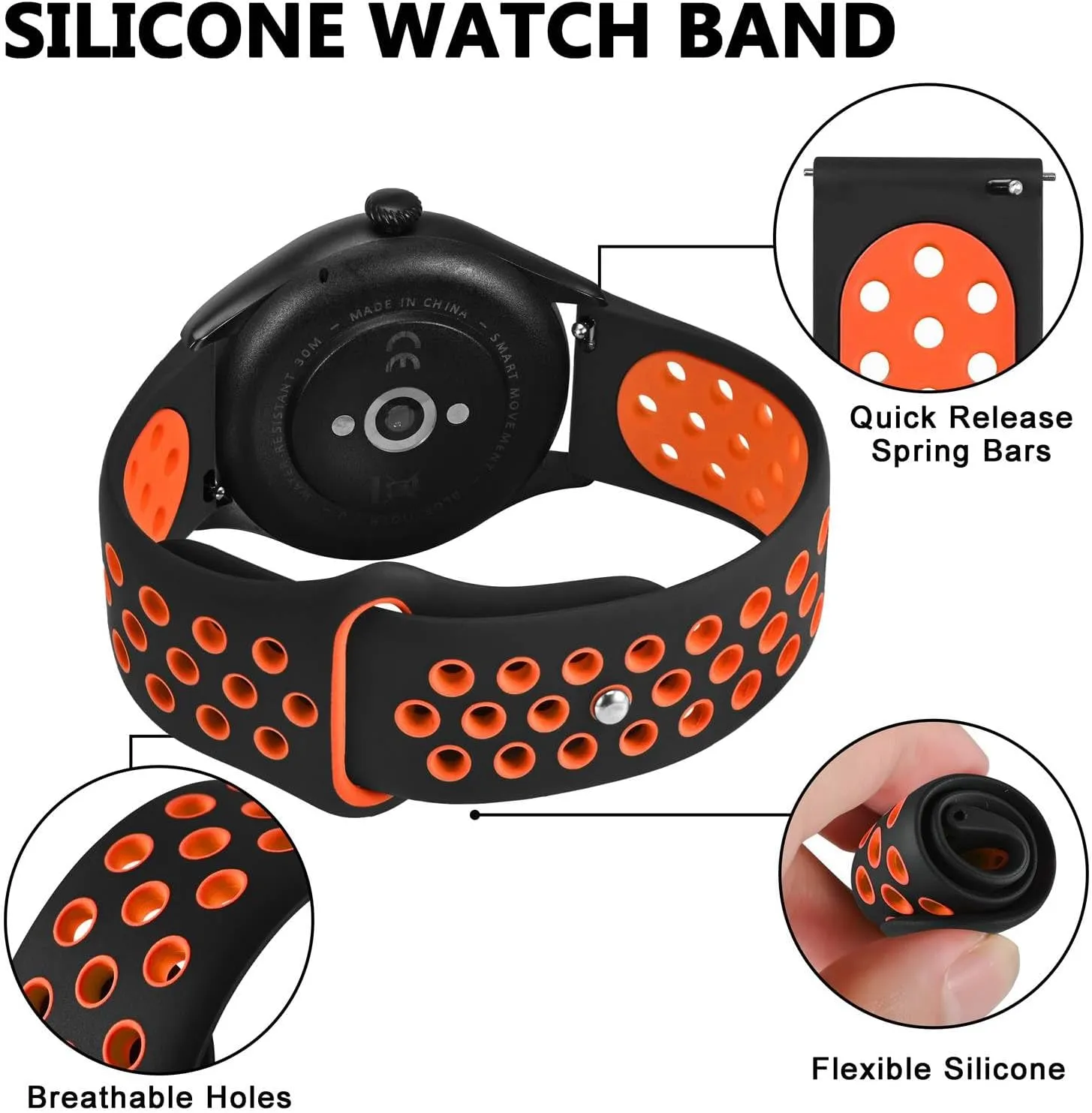 BISONSTRAP 20mm 22mm Watch Bands for Men and Women, Ventilated Silicone Watch Straps, Quick Release Sport Loop Band