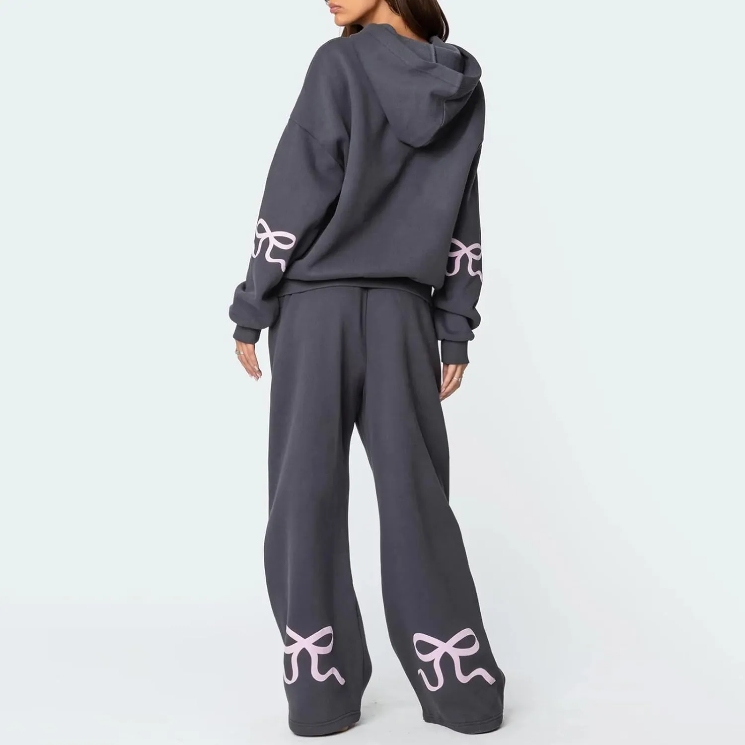 Bow Sweatsuits for Women Two Piece Tracksuit Graphic Oversized Hoodie Sweatshirt Sweatpants Sweat Set for Teen Girl