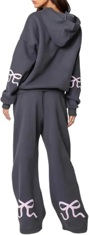 Bow Sweatsuits for Women Two Piece Tracksuit Graphic Oversized Hoodie Sweatshirt Sweatpants Sweat Set for Teen Girl