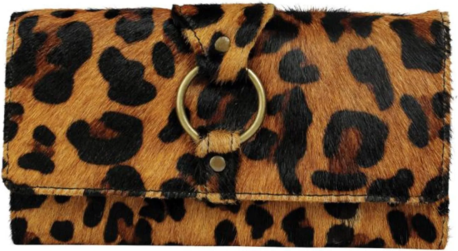 Brown & Black Boho Handheld Flap Leather Clutch Wallet for Women