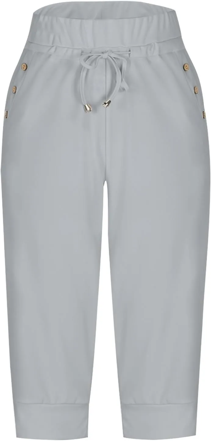 Capri Pants for Women High Waisted Drawstring Trousers Stretch Lightweight Hiking Pant Capri Joggers with Pockets