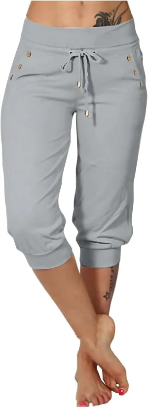 Capri Pants for Women High Waisted Drawstring Trousers Stretch Lightweight Hiking Pant Capri Joggers with Pockets