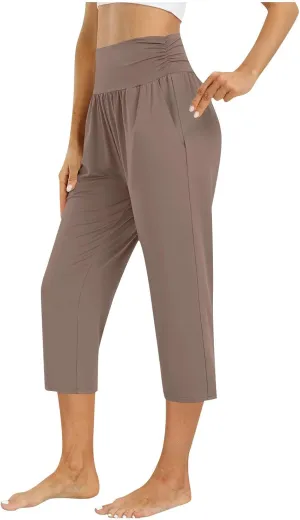 Capri Pants for Women Stretchy Waist Sweatpants Business Casual Slim Straight Leg Trousers Summer Loungewear