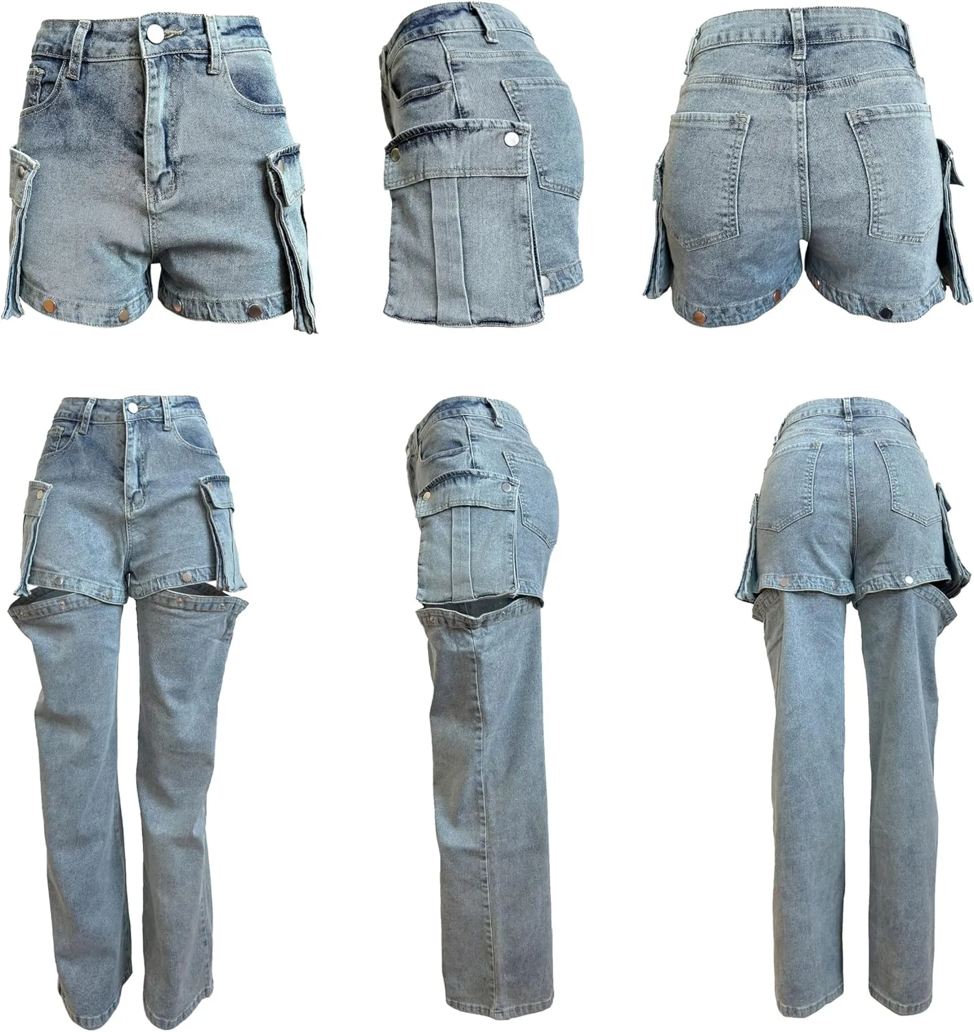 Cargo Jeans for Women Y2K High Waisted Baggy Jeans Straight Wide Leg Cargo Pants Streetwear