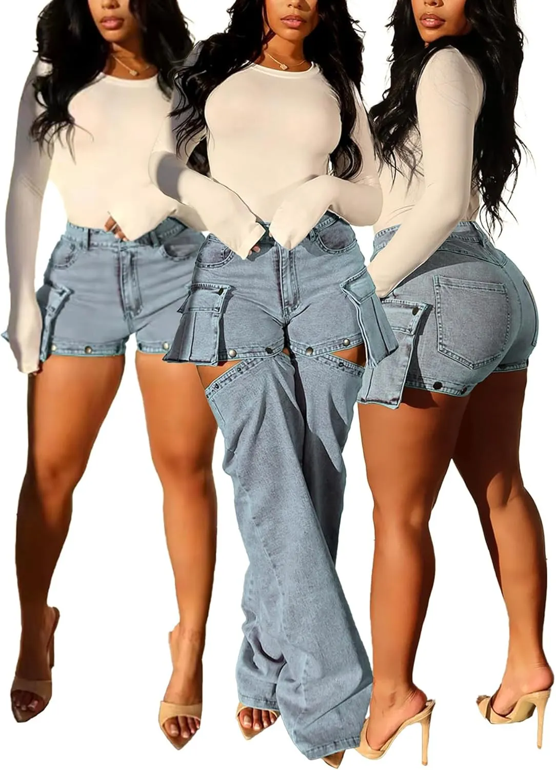 Cargo Jeans for Women Y2K High Waisted Baggy Jeans Straight Wide Leg Cargo Pants Streetwear