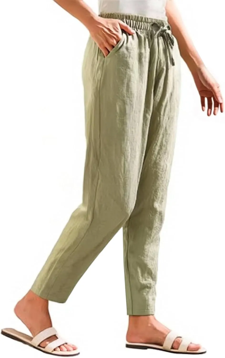 Cargo Pants Women, Wide Leg Pants Casual Peasant Linen Straight Trendy Drawstring