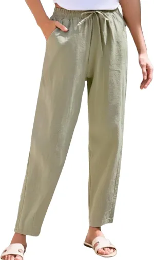 Cargo Pants Women, Wide Leg Pants Casual Peasant Linen Straight Trendy Drawstring