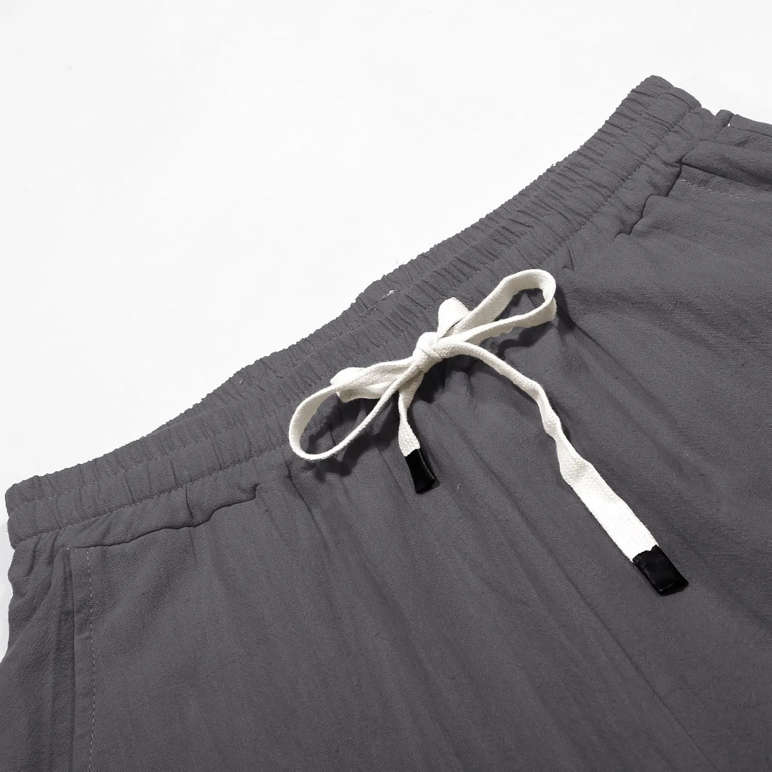 Casual Pants for Women Elastic Waisted Summer Trendy Linen Capri Pants Beach Wide Leg Baggy Cotton Cropped Trousers