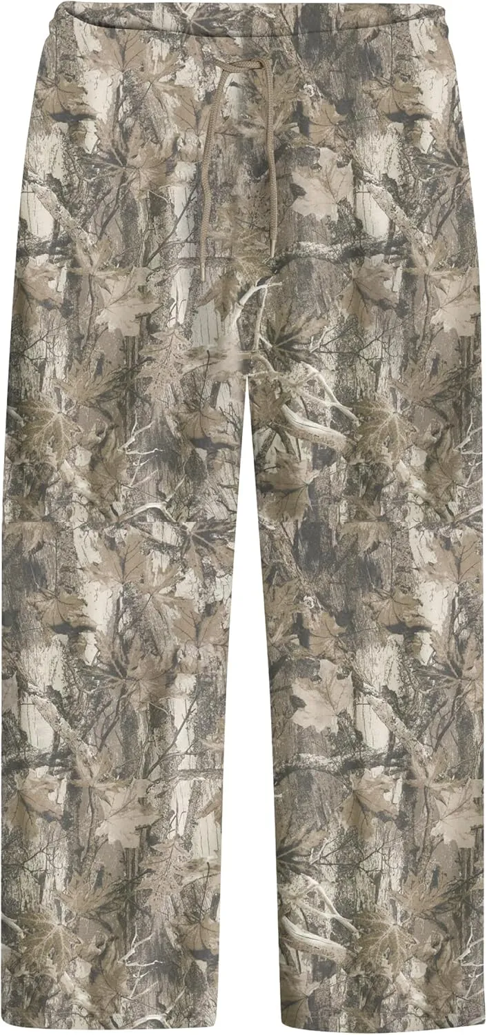 Casual Wide Leg Camo Pants for Women Baggy Elastic High Waist Fleece Sweatpants Maple Leaf Drawstring Lounge Pants