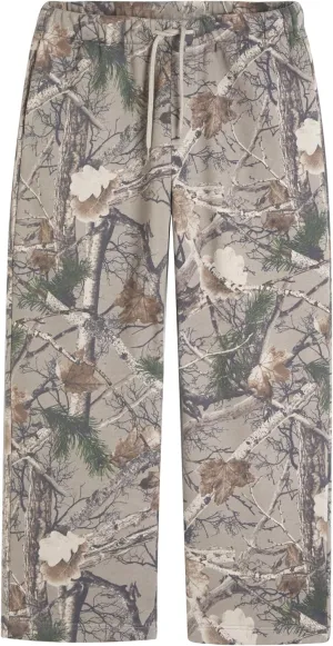 Casual Wide Leg Camo Pants for Women Baggy Elastic High Waist Fleece Sweatpants Maple Leaf Drawstring Lounge Pants