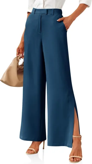 Cicy Bell Womens Side Split Dress Pants Elastic High Waisted Wide Leg Business Casual Trousers with Pockets