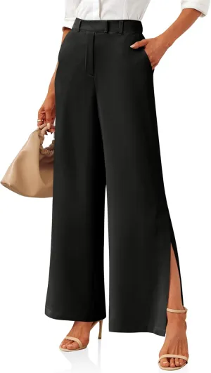 Cicy Bell Womens Side Split Dress Pants Elastic High Waisted Wide Leg Business Casual Trousers with Pockets