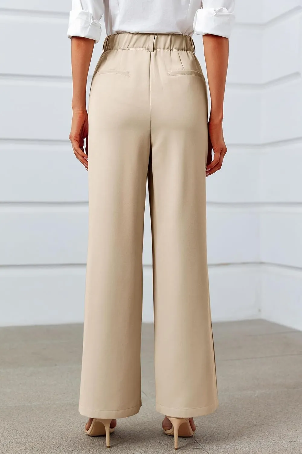 Cicy Bell Womens Side Split Dress Pants Elastic High Waisted Wide Leg Business Casual Trousers with Pockets