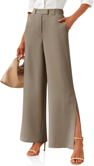 Cicy Bell Womens Side Split Dress Pants Elastic High Waisted Wide Leg Business Casual Trousers with Pockets