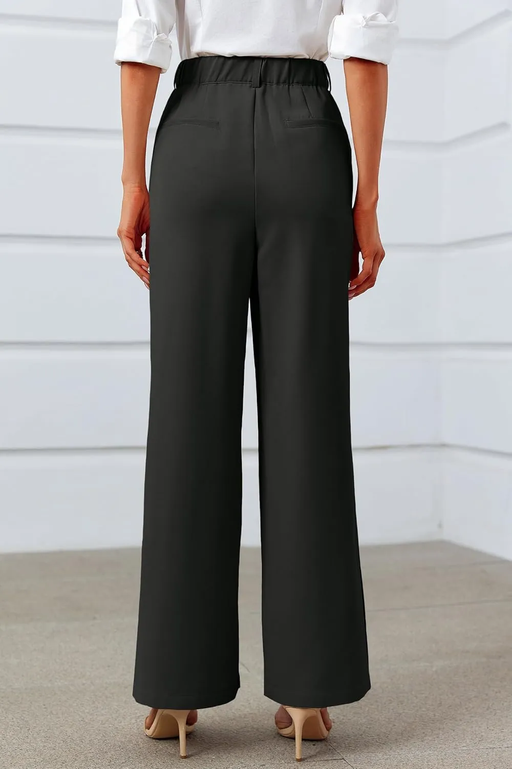 Cicy Bell Womens Side Split Dress Pants Elastic High Waisted Wide Leg Business Casual Trousers with Pockets