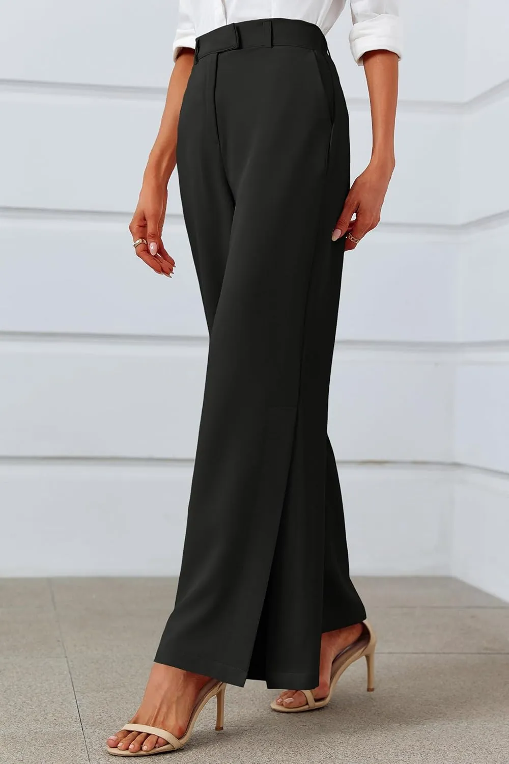 Cicy Bell Womens Side Split Dress Pants Elastic High Waisted Wide Leg Business Casual Trousers with Pockets