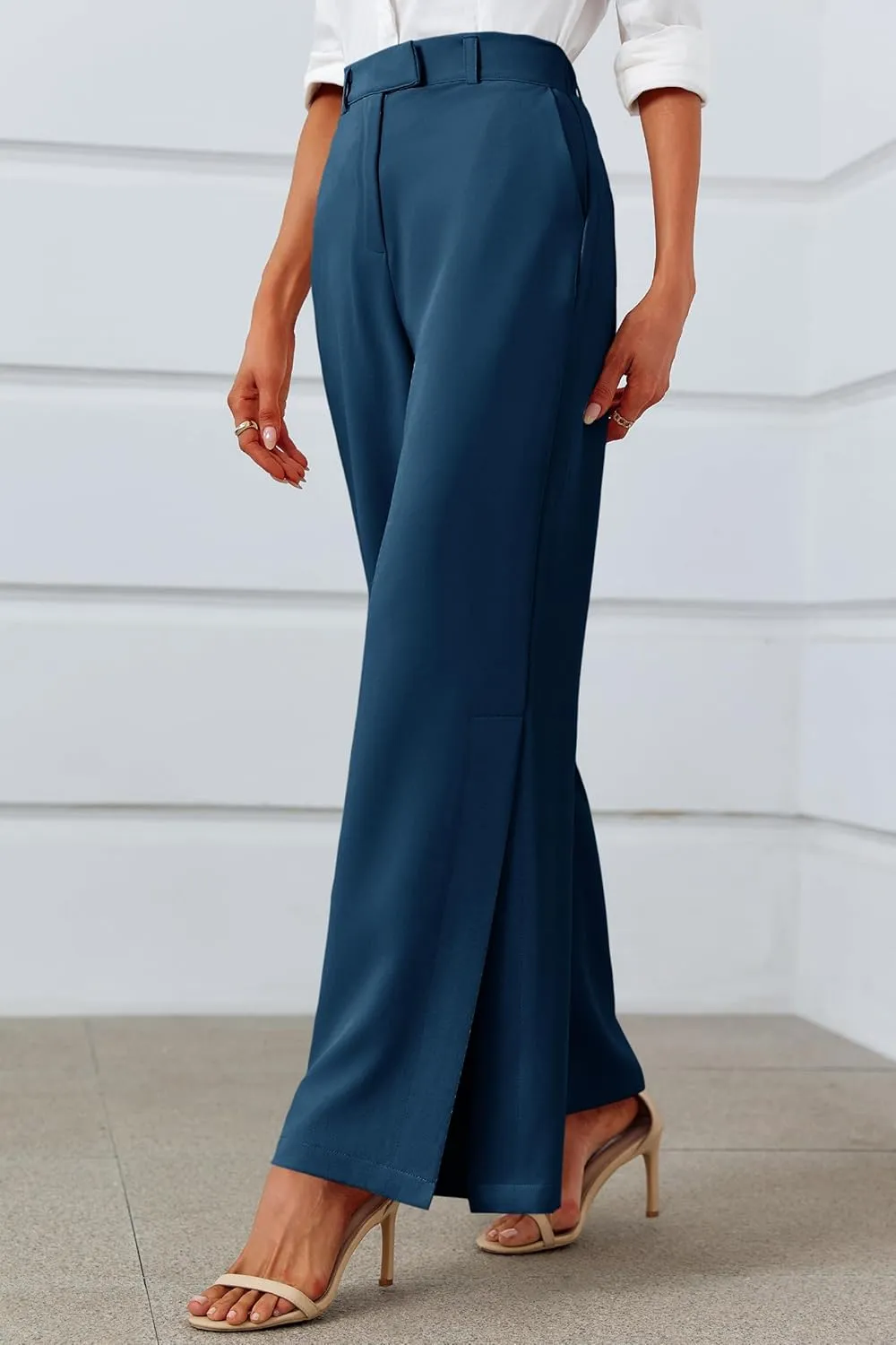 Cicy Bell Womens Side Split Dress Pants Elastic High Waisted Wide Leg Business Casual Trousers with Pockets