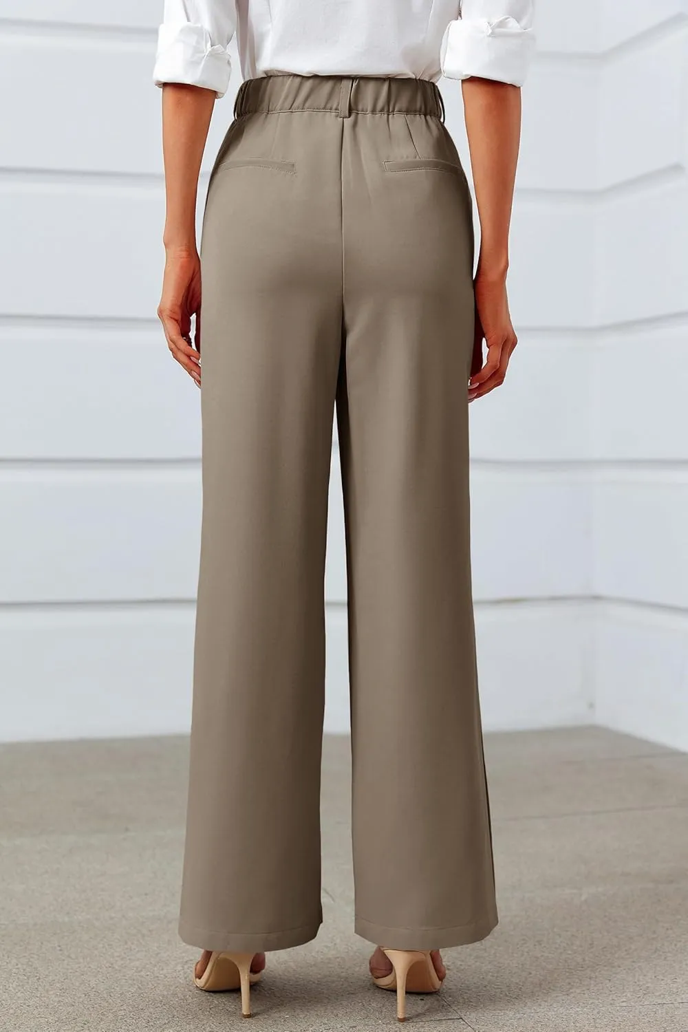 Cicy Bell Womens Side Split Dress Pants Elastic High Waisted Wide Leg Business Casual Trousers with Pockets