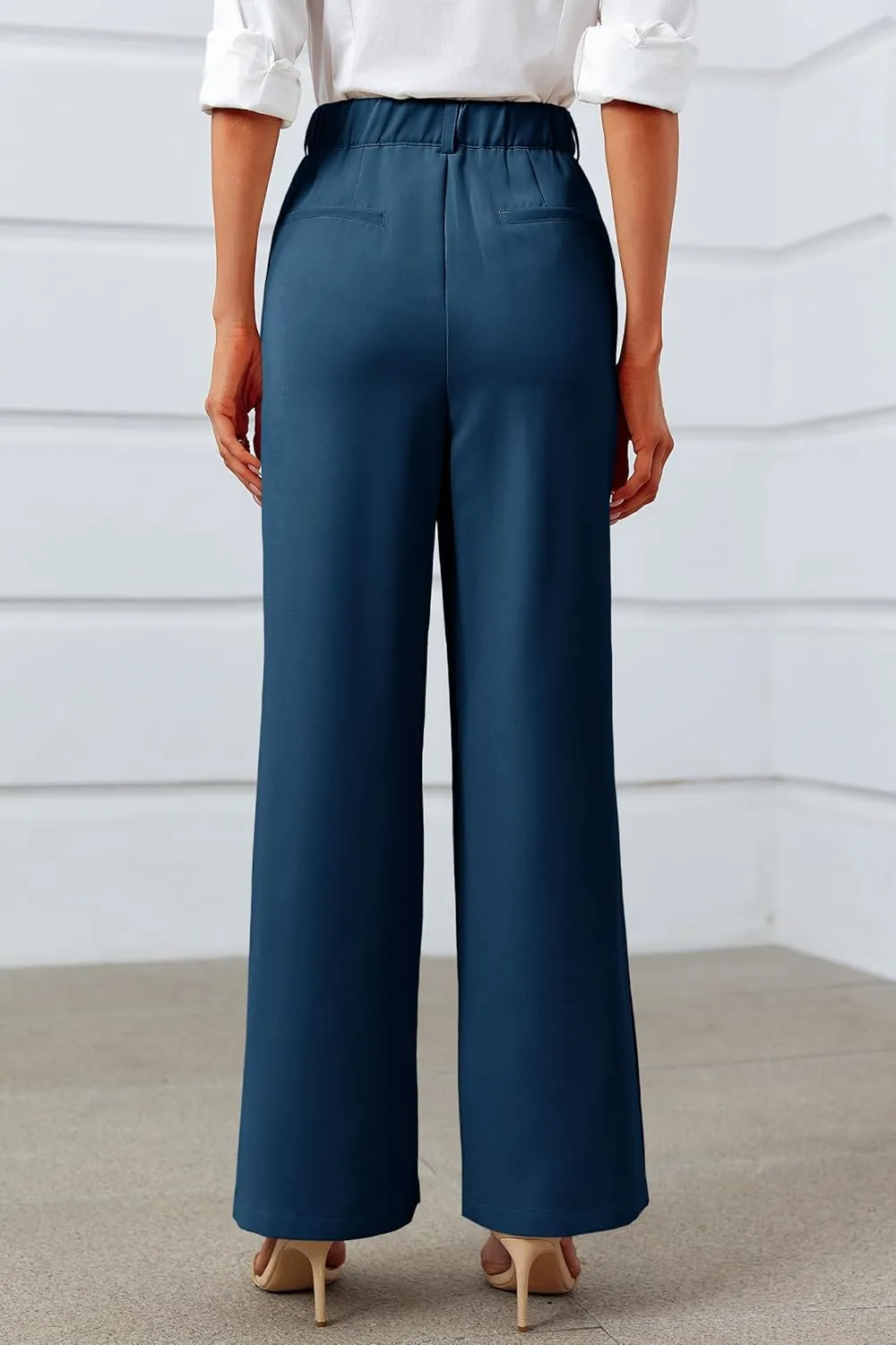 Cicy Bell Womens Side Split Dress Pants Elastic High Waisted Wide Leg Business Casual Trousers with Pockets