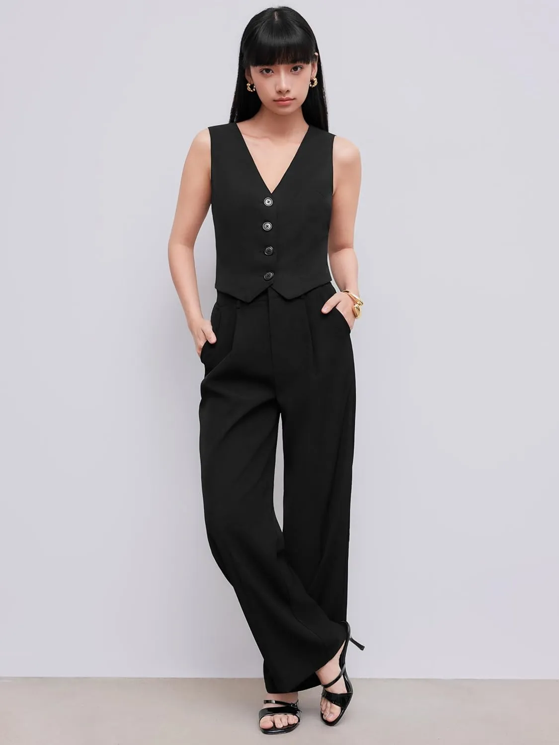 CIDER High Waist Pleated Wide Leg Pants