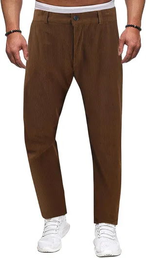 Classic Fit Stretch Corduroy Pants for Men Causal Relaxed Fit Tapered Sweatpants Athletic Slim Fit Straight-Leg