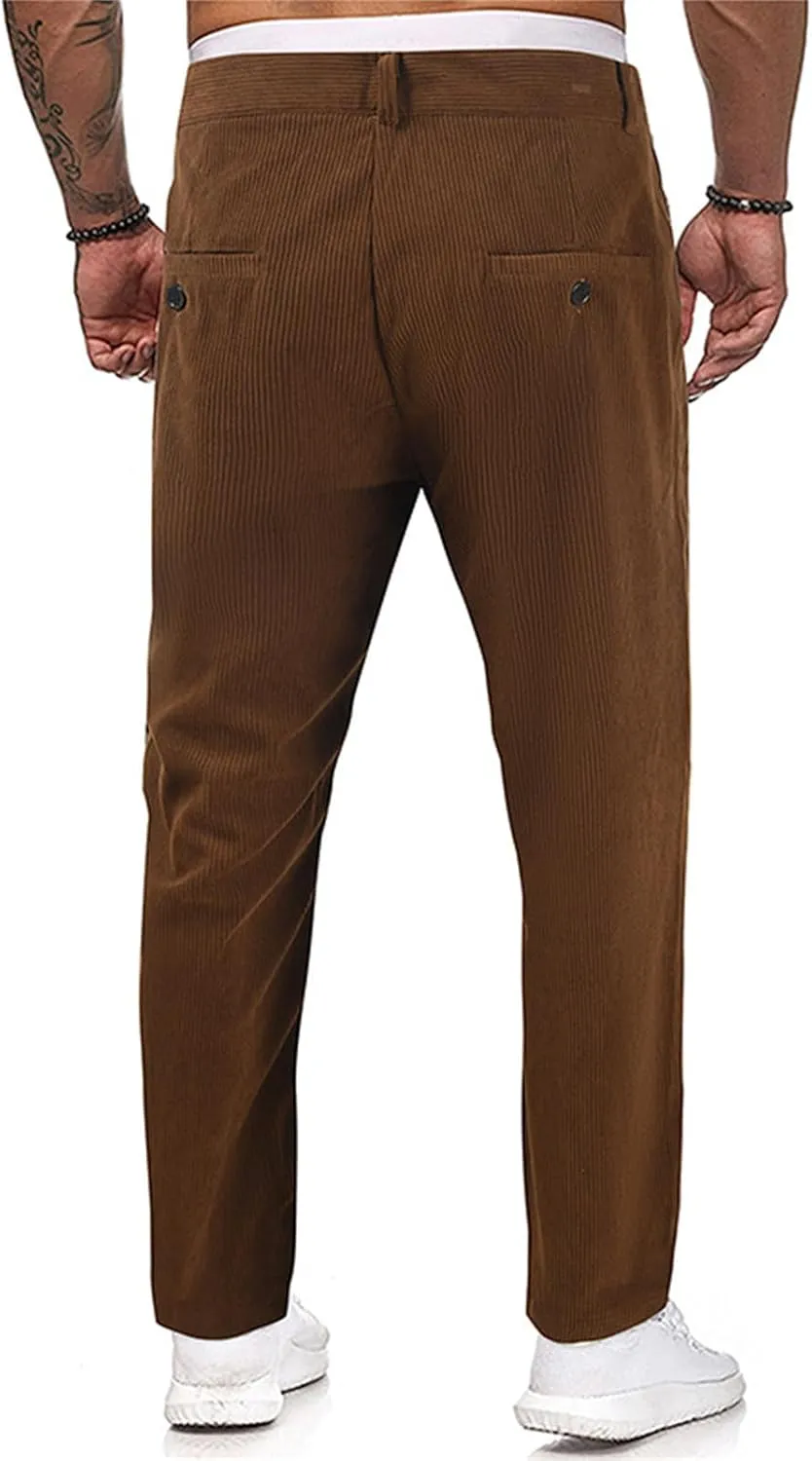 Classic Fit Stretch Corduroy Pants for Men Causal Relaxed Fit Tapered Sweatpants Athletic Slim Fit Straight-Leg