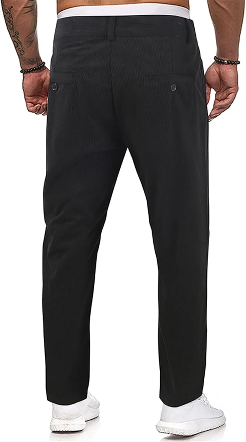 Classic Fit Stretch Corduroy Pants for Men Causal Relaxed Fit Tapered Sweatpants Athletic Slim Fit Straight-Leg