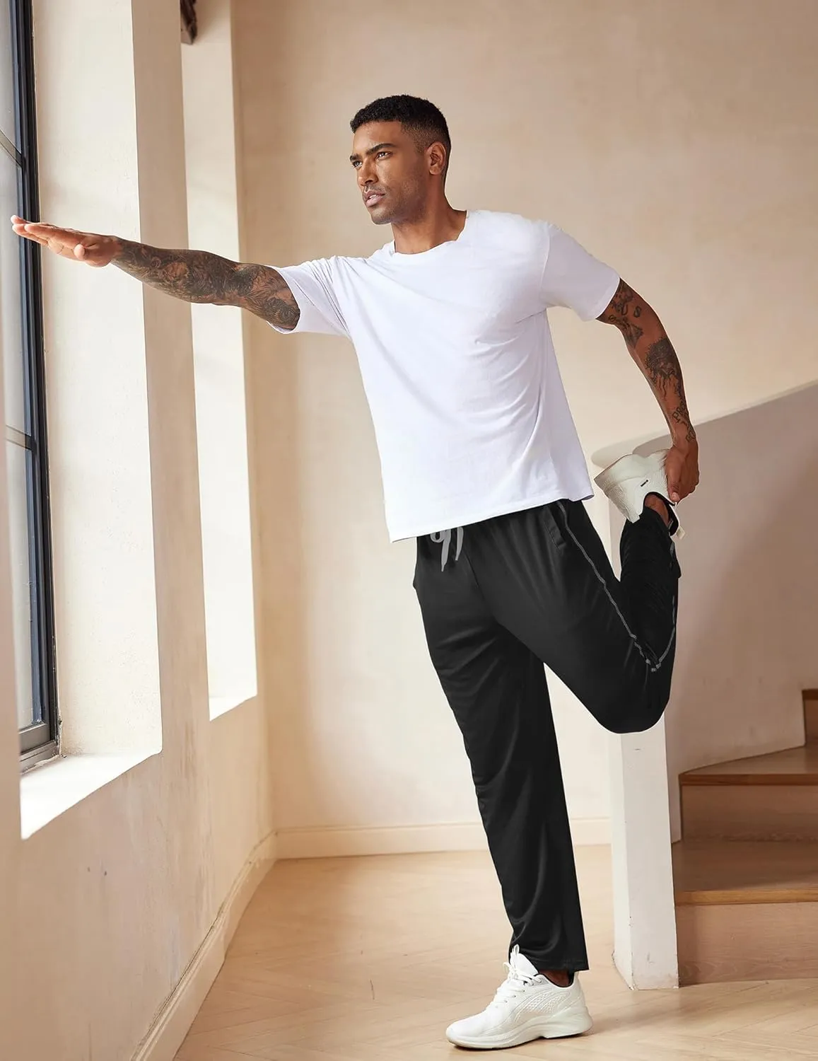 COOFANDY Mens Athletic Workout Pants Open Bottom Sweatpants Mesh Gym Pants for Runnning, Training,Casual