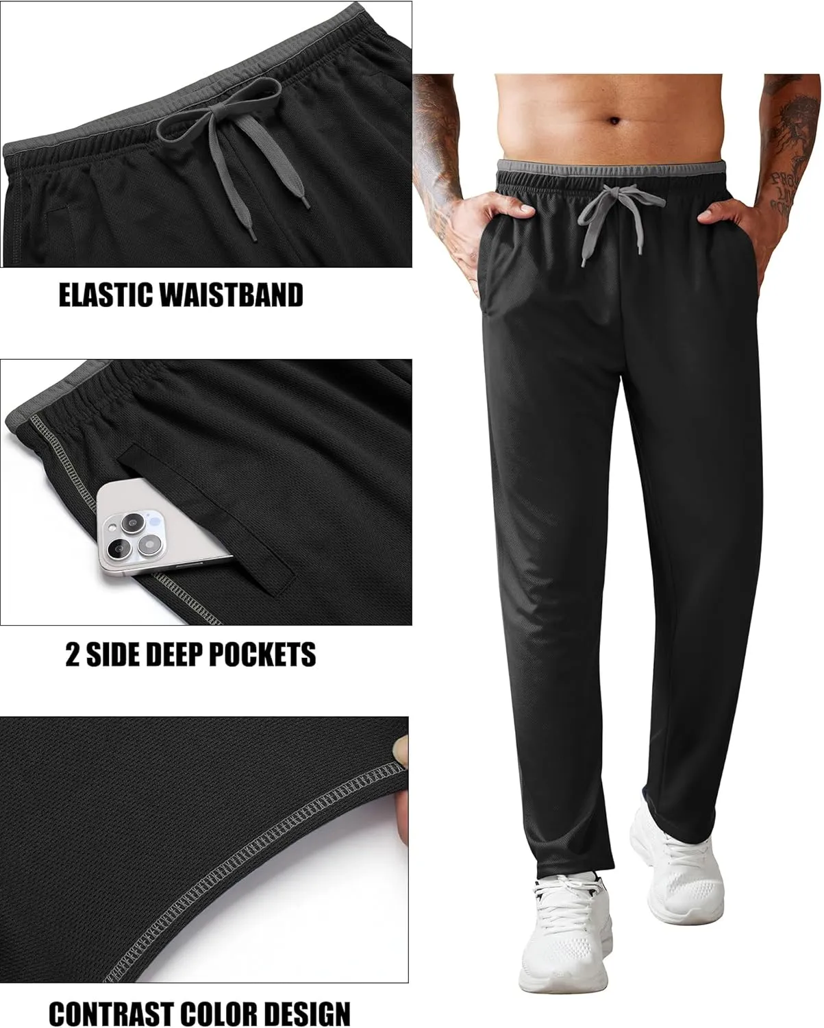 COOFANDY Mens Athletic Workout Pants Open Bottom Sweatpants Mesh Gym Pants for Runnning, Training,Casual