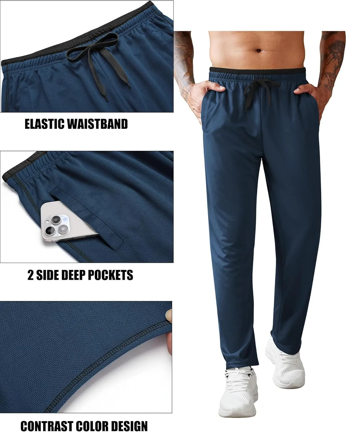 COOFANDY Mens Athletic Workout Pants Open Bottom Sweatpants Mesh Gym Pants for Runnning, Training,Casual