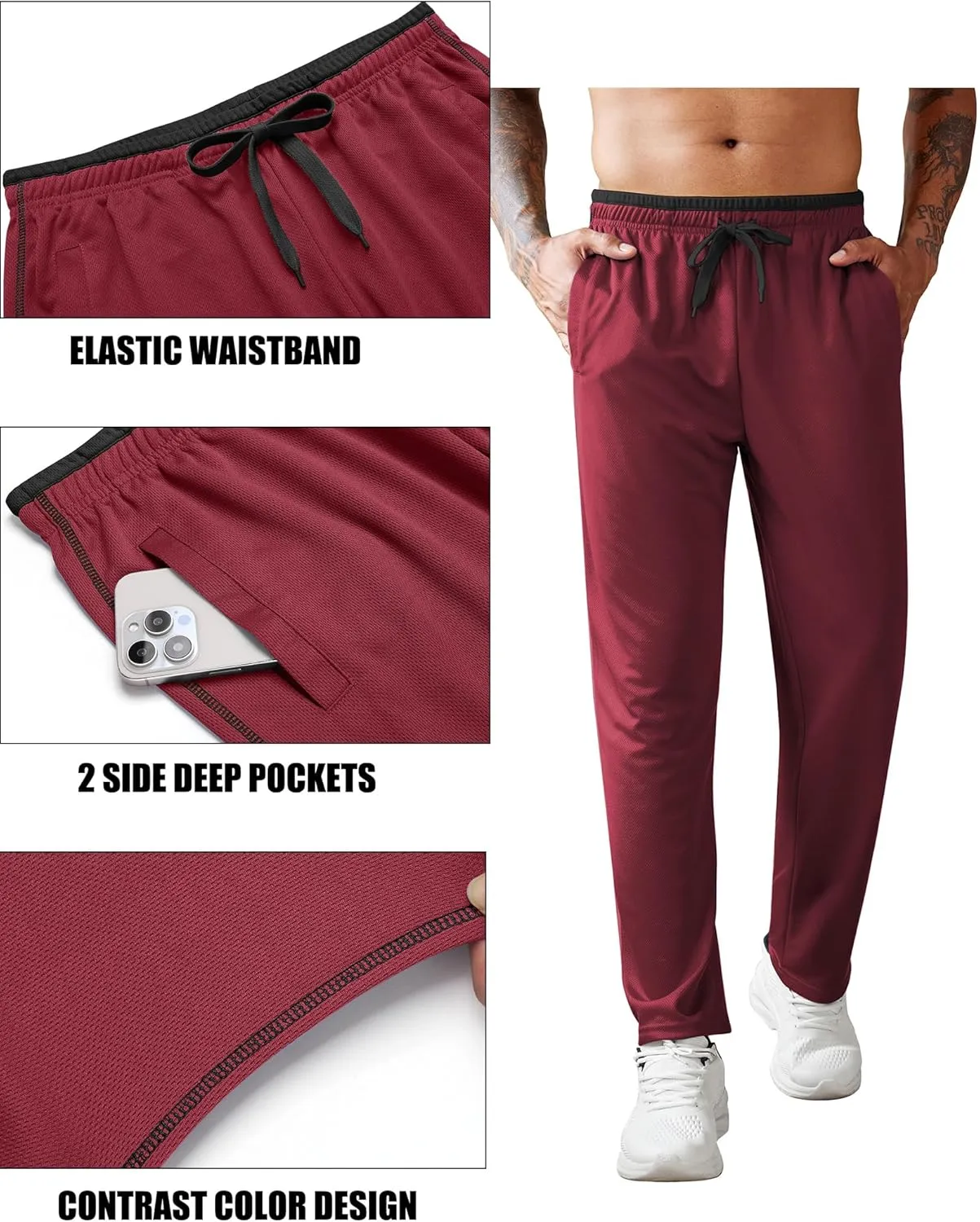 COOFANDY Mens Athletic Workout Pants Open Bottom Sweatpants Mesh Gym Pants for Runnning, Training,Casual