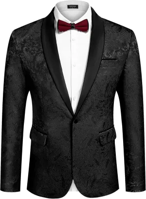 COOFANDY Men's Floral Tuxedo Jacket Paisley Shawl Lapel Stylish Suit Blazer Jacket for Wedding, Dinner, Party, Prom