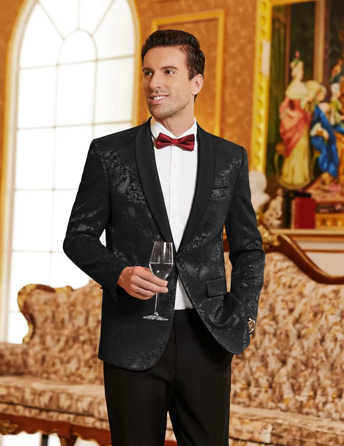 COOFANDY Men's Floral Tuxedo Jacket Paisley Shawl Lapel Stylish Suit Blazer Jacket for Wedding, Dinner, Party, Prom