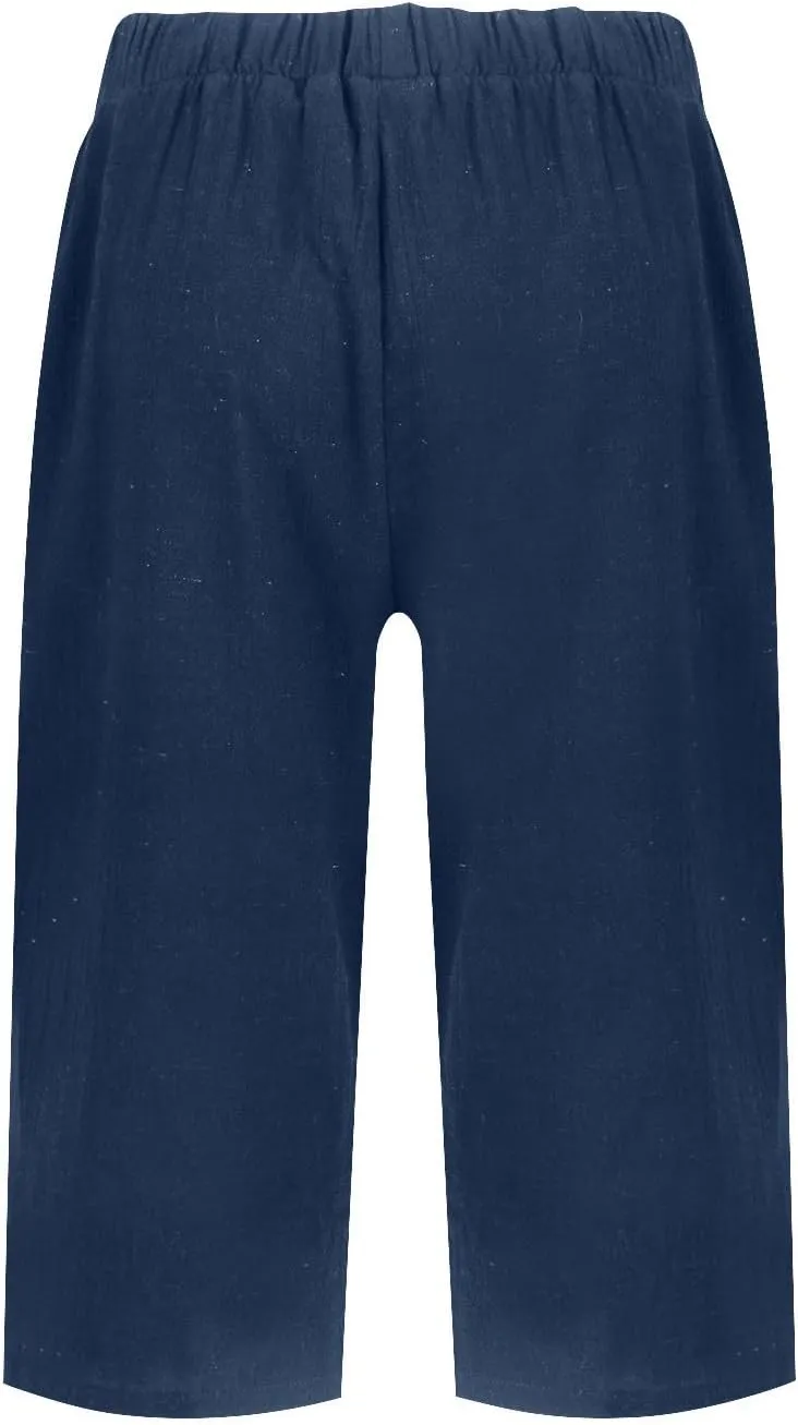 Cotton Linen Capri Pants for Women Trendy Summer High Waisted Lounge Pants Loose Straight Leg Trousers with Pockets