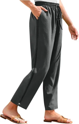Cotton Linen Pants for Women 2025 Trendy Summer Wide Leg Pants with Pocket Beach Vacation Ankle Length Slacks Trouser