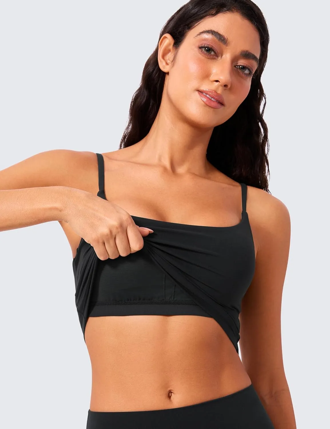 CRZ YOGA Butterlift Womens Scoop Neck Longline Sports Bra - U Back Adjustable Straps Workout Crop Tank Top with Built in Pads