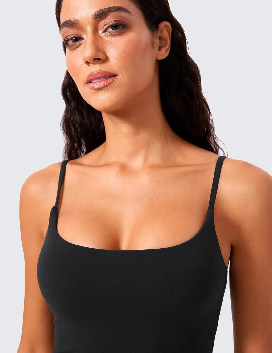 CRZ YOGA Butterlift Womens Scoop Neck Longline Sports Bra - U Back Adjustable Straps Workout Crop Tank Top with Built in Pads
