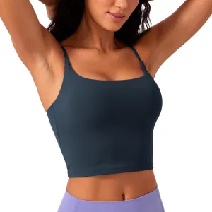 CRZ YOGA Butterlift Womens Scoop Neck Longline Sports Bra - U Back Adjustable Straps Workout Crop Tank Top with Built in Pads