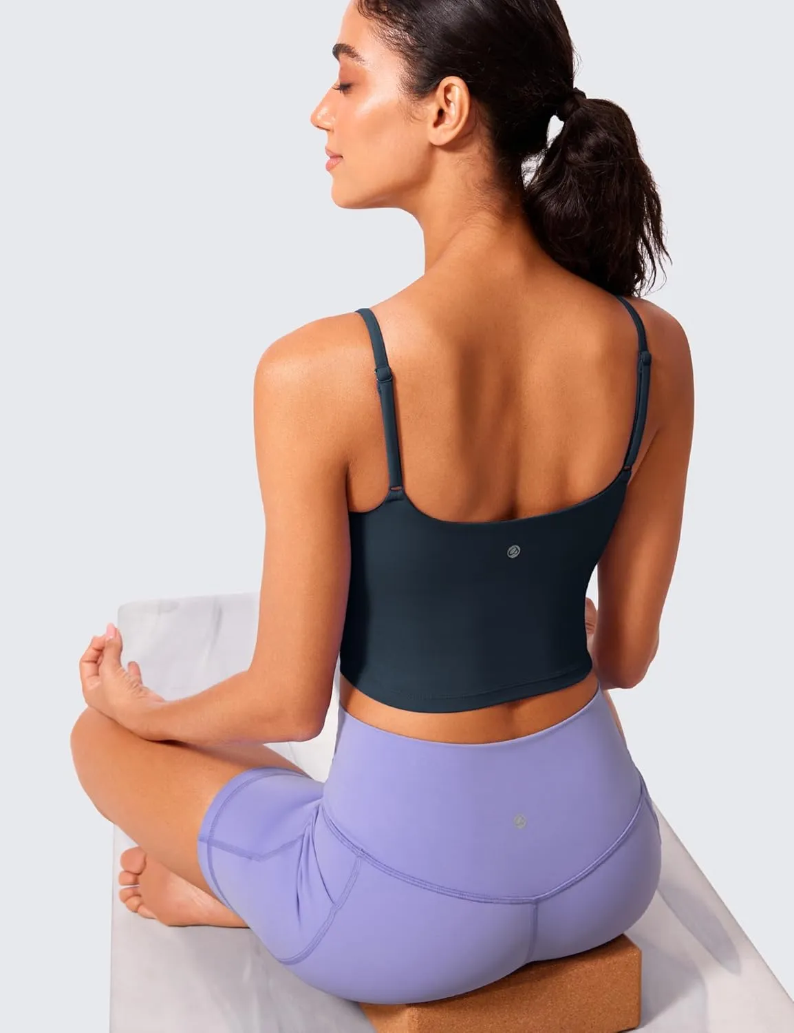 CRZ YOGA Butterlift Womens Scoop Neck Longline Sports Bra - U Back Adjustable Straps Workout Crop Tank Top with Built in Pads