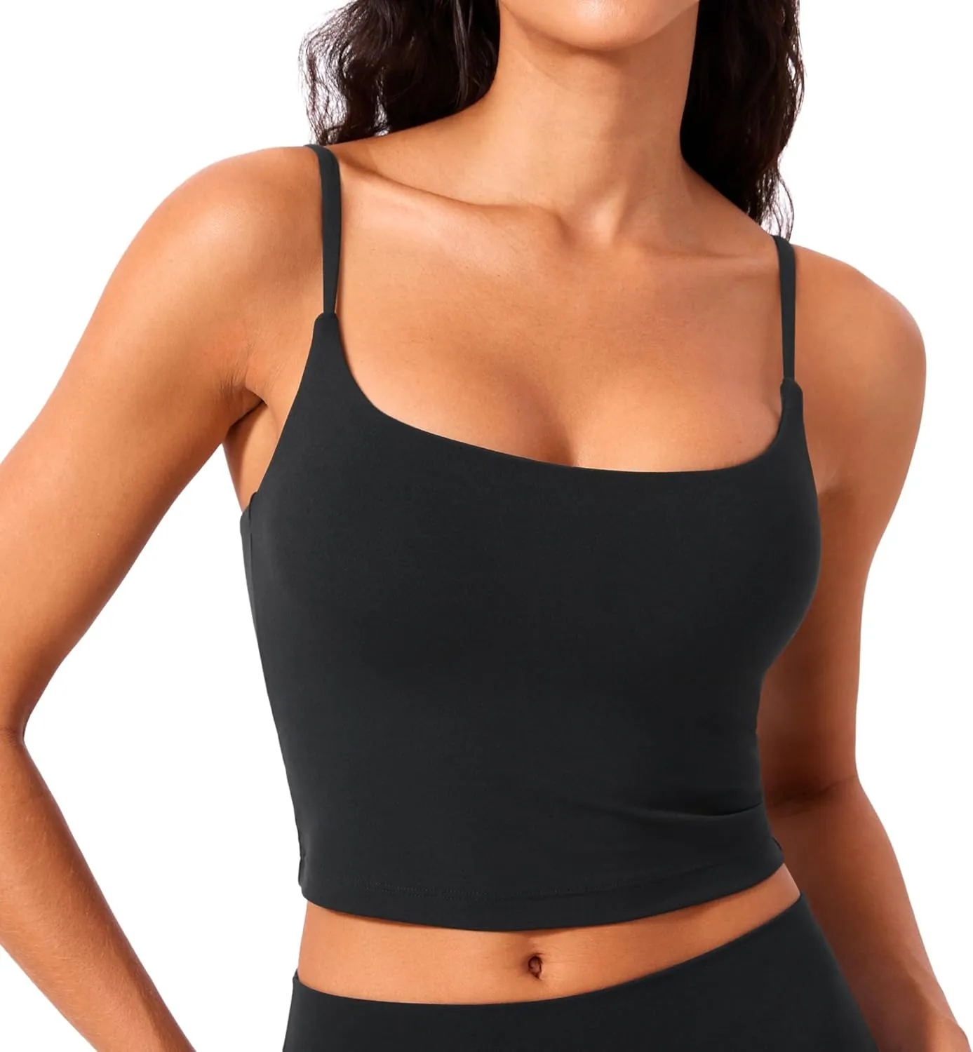 CRZ YOGA Butterlift Womens Scoop Neck Longline Sports Bra - U Back Adjustable Straps Workout Crop Tank Top with Built in Pads