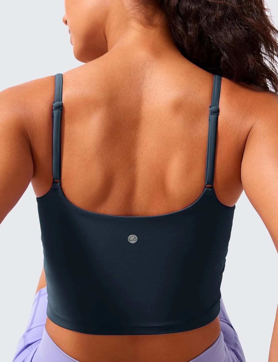 CRZ YOGA Butterlift Womens Scoop Neck Longline Sports Bra - U Back Adjustable Straps Workout Crop Tank Top with Built in Pads