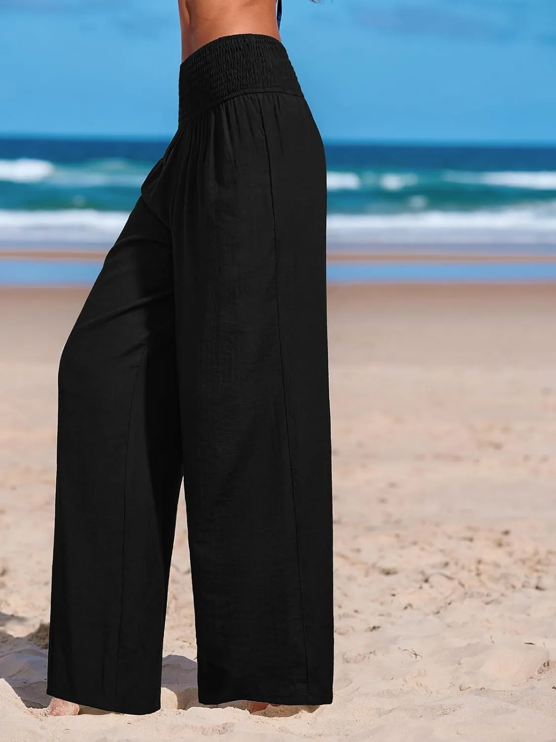 CUPSHE Women Swimsuit Cover Ups Pants High Waist Smokced Wide Leg Beach Vacation Outfits