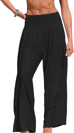 CUPSHE Women Swimsuit Cover Ups Pants High Waist Smokced Wide Leg Beach Vacation Outfits