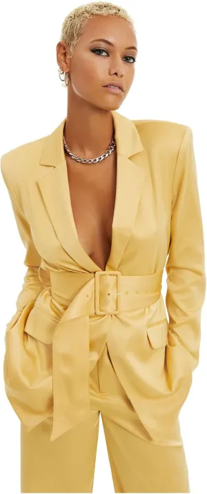 Danielle Bernstein Womens Satin Professional One-Button Blazer Yellow M