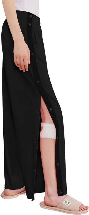 Deyeek Women's Tear Away Pants Side Split Snap Open Bottom Sweatpants Leg Breakaway Post Surgery Pants with Pockets