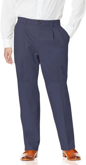 Dockers Men's Relaxed Fit Signature Khaki Lux Cotton Stretch Pants-Pleated, Navy, 38W x 34L