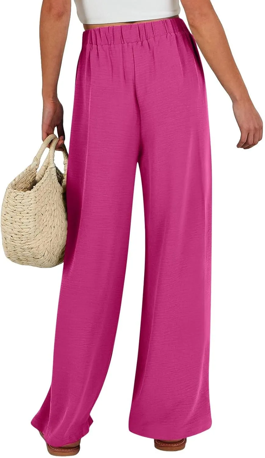 Drawstring Womens Linen Pants with Pockets Cotton Linen Palazzo Trousers for Women Ladies Wide Leg Beach Loose Pants