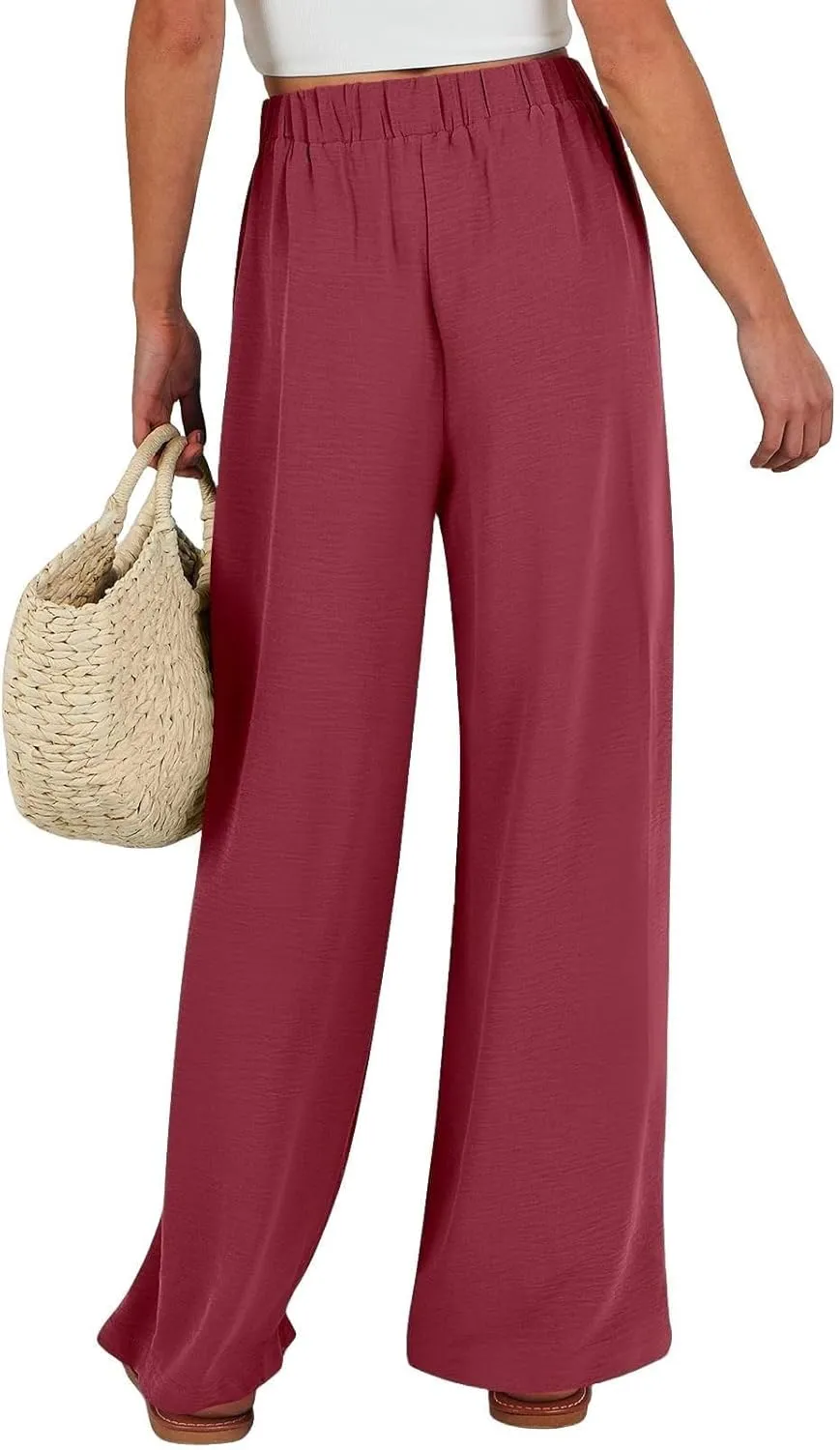 Drawstring Womens Linen Pants with Pockets Cotton Linen Palazzo Trousers for Women Ladies Wide Leg Beach Loose Pants